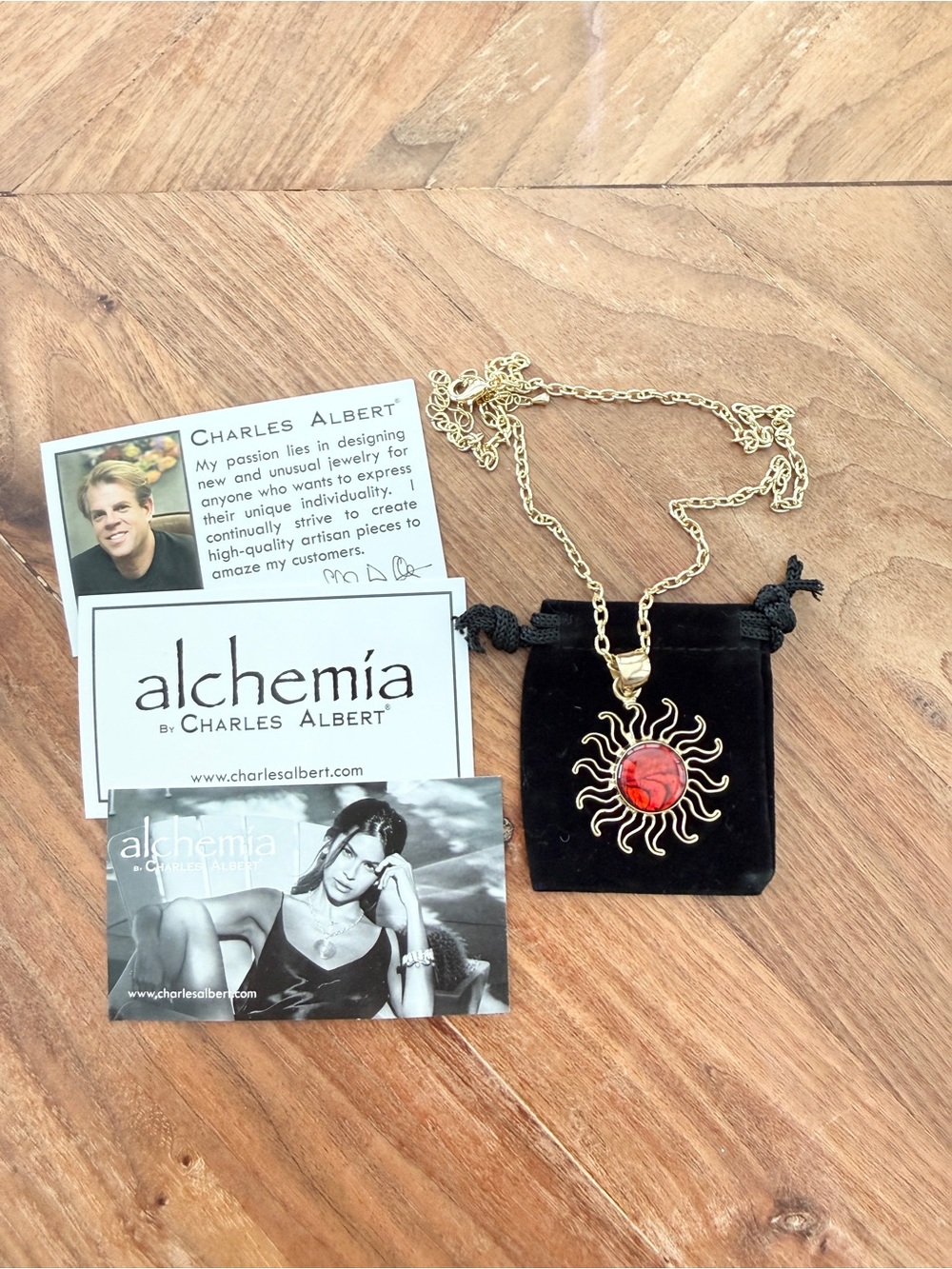 Charles Albert Alchemia Red Abalone Sun Pendant Necklace NWT Statement Jewelry